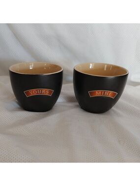Chic Black and Tan Mug Set with 'Yours' and 'Mine' Design